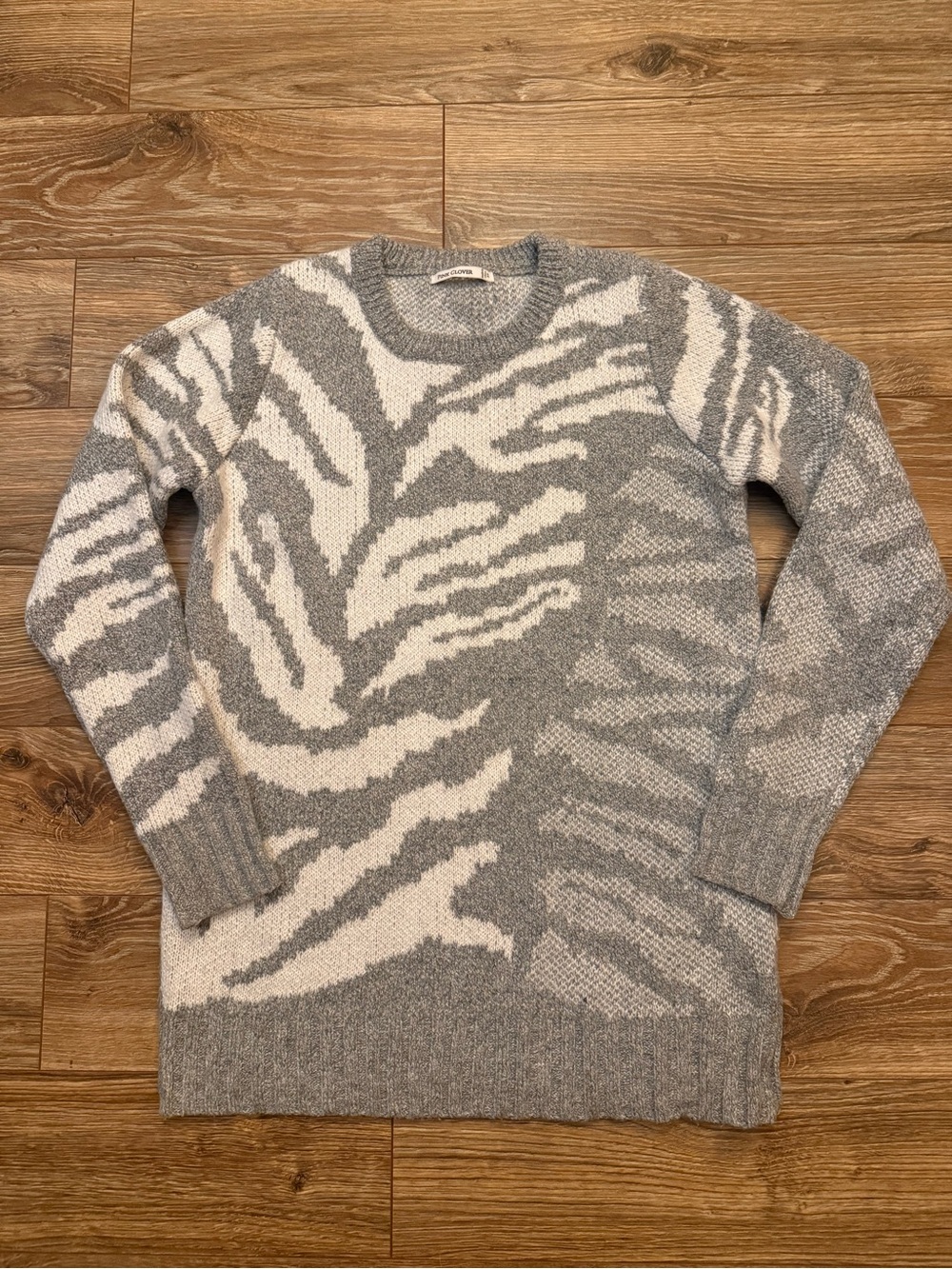 Pink Clover Gray and White Abstract Pattern Crewneck Sweater